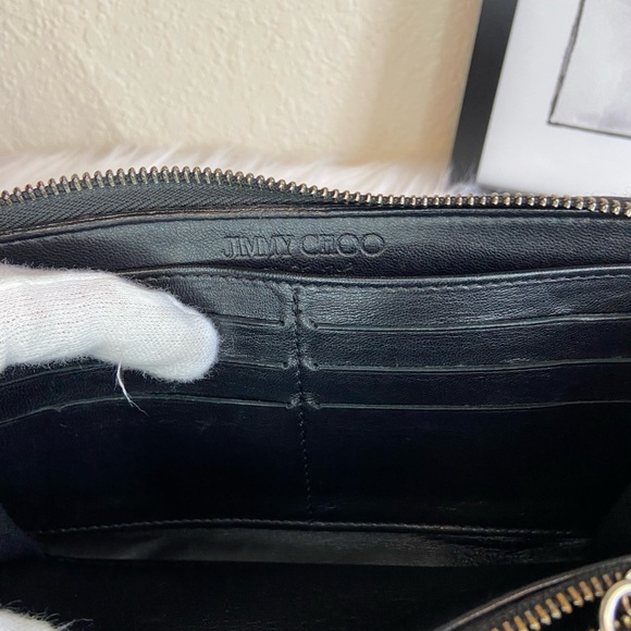 Jimmy Choo VGUC Carnaby Silver Star Studded Lambskin Zippy Long Wallet - Picture 9 of 16